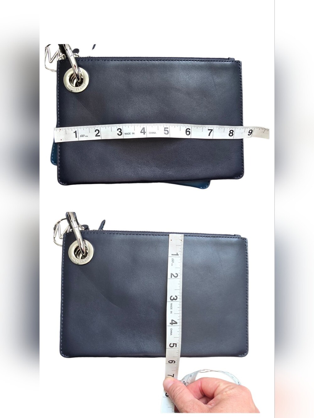 NWOT Michael Kors Jet Set Travel Two-Tone Leather Pouch Trio Wristlet navy blue - Picture 4 of 13